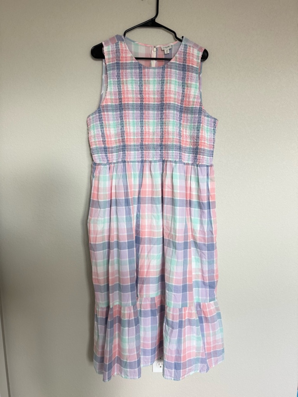 NEW J.Crew Women’s Maxi Dress Pastel Plaid Smocked Tiered Spring Summer Cottage